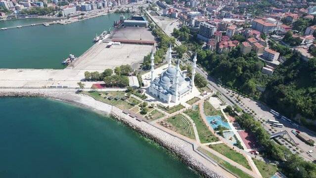 Amazing city aerial view of Zonguldak in Black sea region of Turkey.