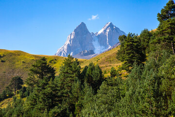 the Caucasus mountain range in Georgia. Ushba Mountain landscape