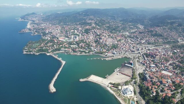 Amazing city aerial view of Zonguldak in Black sea region of Turkey.
