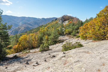 Fototapeta na wymiar Autumn view of ancient sanctuary Belintash, Bulgaria
