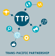 TTP - Trans-Pacific Partnership business concept background.  vector illustration concept with keywords and icons. lettering illustration with icons for web banner, flyer, landing page, presentation