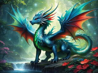 A mythical creature, a dragon with wings.