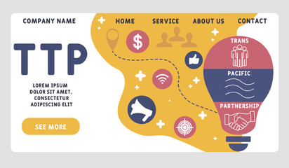 TTP - Trans-Pacific Partnership business concept background.  vector illustration concept with keywords and icons. lettering illustration with icons for web banner, flyer, landing page, presentation - obrazy, fototapety, plakaty