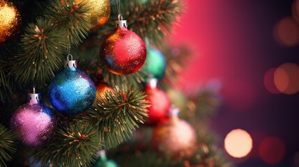 Fototapeta na wymiar Macro shot of a Christmas tree. Christmas background 