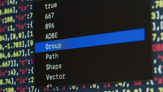 Chat AI generating Coding UX UI script code text on screen, HTML5 in editor for website development, Close up Macro of Programming code software developer. 