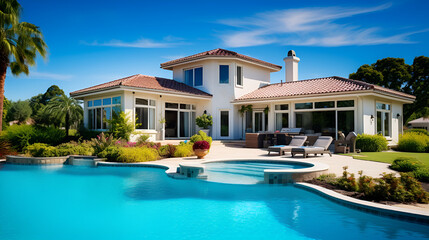 luxury house pool, attractive house, Beautiful home exterior and large swimming pool