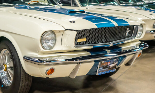 Las Vegas, Nevada, USA, September 10, 2022 : An original AC Cobra and ford mustang gt in the Carroll Shelby Heritage Center
