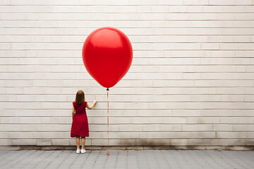 girl in red having a red balloon, balloon, symbol, red balloon, child with balloon