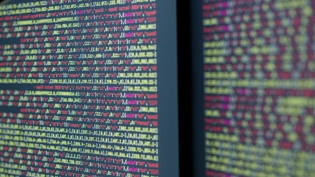 Chat AI generating Coding UX UI script code text on screen, HTML5 in editor for website development, Close up Macro of Programming code software developer. 