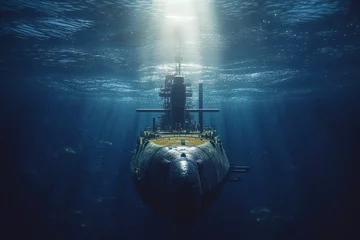 Foto op Plexiglas Large military submarine sails underwater. Navy © marikova