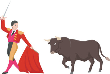 Cute bull and matador cartoon - obrazy, fototapety, plakaty