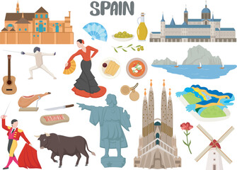 Set of Spanish famous landmarks