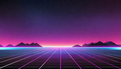 80s synthwave style background, retro era with a cosmic night sky. Perfect for sci-fi, retro, space-themed, and atmospheric design. ai generated