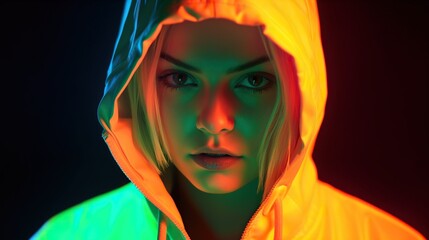 Beautiful girl in colorful vibrant hoodie 