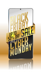 Black Friday and Cyber Monday smartphone Sale concept vector illustration
