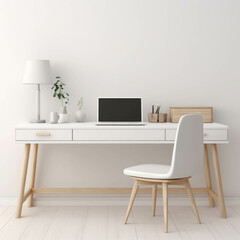 Fototapeta na wymiar Modern office room decoration in white tones. Generative AI illustration