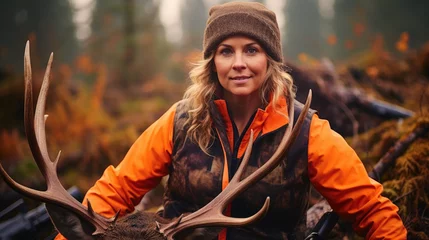 Foto op Canvas portrait of woman deer hunting © Ai Inspire