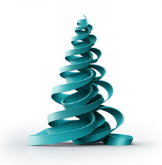 Turquoise Christmas tree of ribbon on a dark background. Funny New Year or Christmas concept.