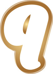 Gold outline lowercase letter q