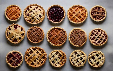 Fall lattice pies flat lay, Thanksgiving cooking, seasonal baking  created with generative ai