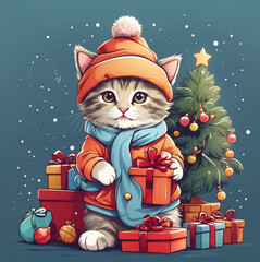 cat with gifts