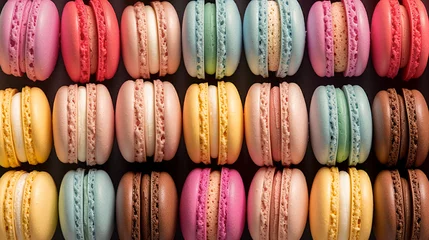 Foto op Aluminium dessert background of heap colorful macaron, for macaron sellers, food and drink concept, dessert gift concept, colorful macaron, invitation concept,top view © chi