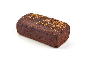 Rye bread with seeds, isolated on white background.