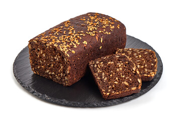 Rye bread with seeds, isolated on white background.