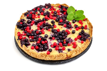 Apple pie with berries, isolated on white background.