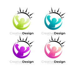 People care logo template, children logo with social design, community icons