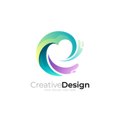 Abstract E logo with 3d colorful design, blue color