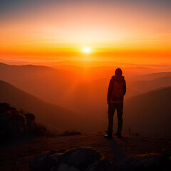 Fototapeta na wymiar silhouette of a man on a mountain top