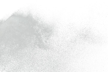 Photo image of falling down snow, heavy big small size snows. Freeze shot on black background isolated overlay. Fluffy White snowflakes splash cloud in mid air. Real Snow throwing - obrazy, fototapety, plakaty