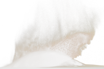 Sand blow like galaxy star in space. Sand dune hill over wind storm and blast dust splash over mountain. Sunshine rain fall on sand hill wind blow. Black background isolated