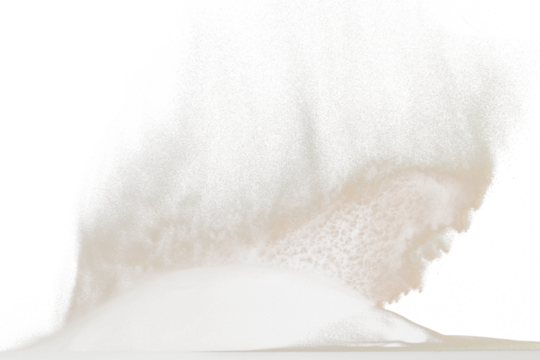 Sand blow like galaxy star in space. Sand dune hill over wind storm and blast dust splash over mountain. Sunshine rain fall on sand hill wind blow. Black background isolated