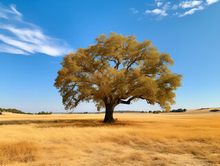 Fototapeta premium lone oak tree in a golden field