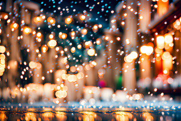 Fototapeta na wymiar The beautiful hazy city streets and lights of Christmas. Abstract Christmas Defocus Background generative AI