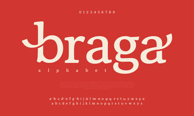 Braga creative modern urban alphabet font. Digital abstract moslem, futuristic, fashion, sport, minimal technology typography. Simple numeric vector illustration