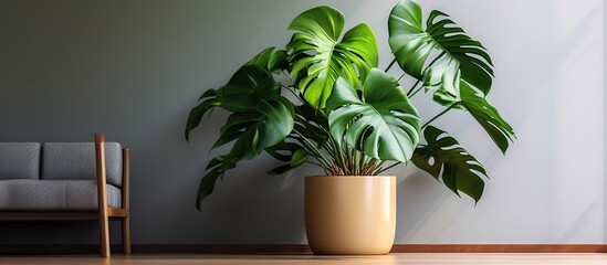Monstera in a pot, a houseplant grown indoors for decorative purposes.