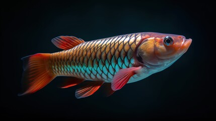 Arowana fish on a dark background.