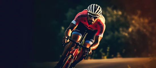 Foto auf Glas dramatic colorful close-up portrait bicycle athlete. © SantDes