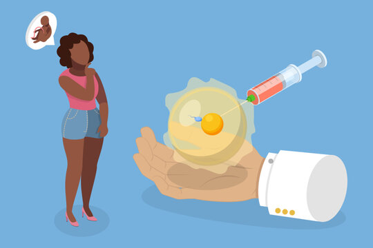 3D Isometric Flat Vector Illustration of In Vitro Fertilization or LVF, Infertility Treatment