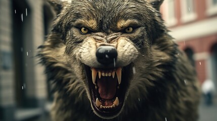 Angry wolf portrait  - obrazy, fototapety, plakaty