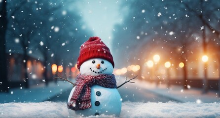 Funny Christmas Snowman in snow 