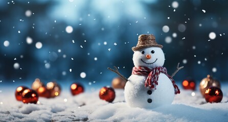 Fototapeta premium Funny Christmas Snowman in snow 