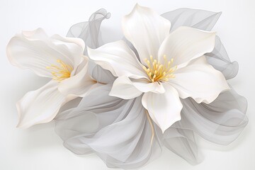 Obraz na płótnie Canvas An abstract background image for creative content, featuring white flowers set against a clean white background, providing a minimalistic and versatile canvas. Photorealistic illustration
