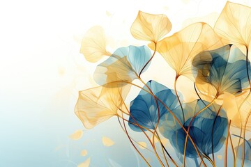 An abstract background image for creative content, presenting blue and yellow leaves with generous room for customization, offering a versatile and adaptable canvas. Illustration