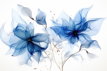 An abstract background image tailored for creative content, showcasing translucent blue flowers, creating an ethereal and visually captivating canvas. Photorealistic illustration - obrazy, fototapety, plakaty