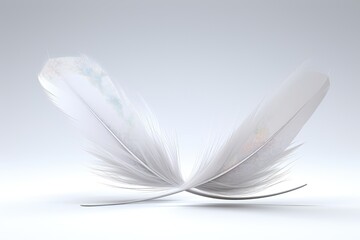 An abstract background image for creative content, displaying two feathers positioned in a mirrored arrangement, offering a visually intriguing and adaptable canvas. Photorealistic illustration