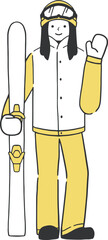 スキーの板を持った女性スキーヤーのイラスト素材